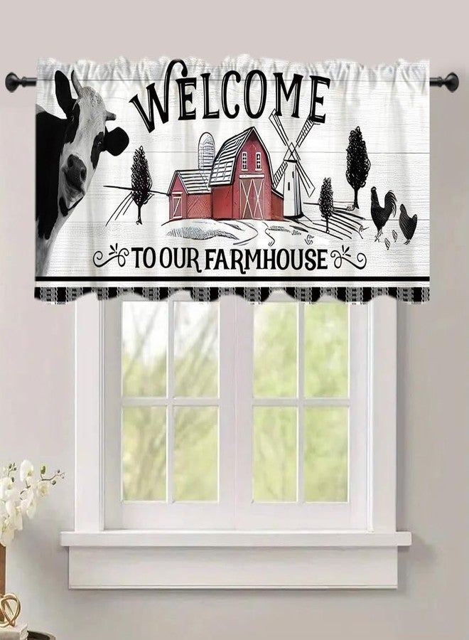 DOTOOMA 54x18 Inches Farmhouse Cow Window Treatment Valance Country Cute Rustic Kitchen Blackout Drapes Bathroom Bedroom Living Room Polyester Fabric Curtains Decorations Supplies - Image 1